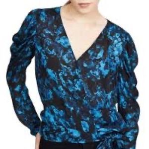 Parker Arya Long Sleeve tie Floral blouse- Rainstorm